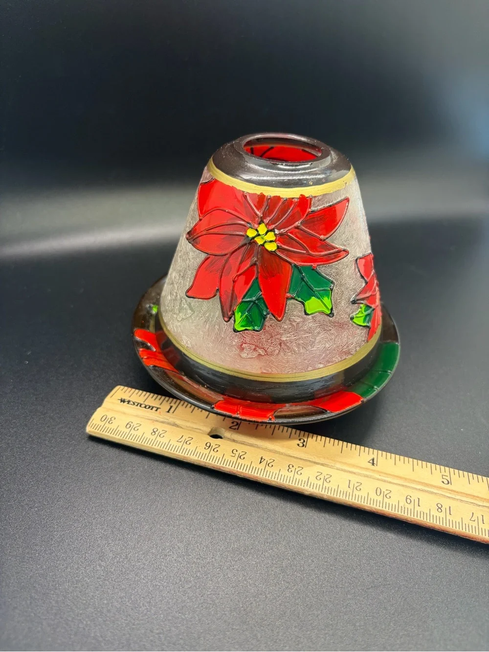 Vintage Yankee Candle Poinsettia Crackle Glass Jar Shade with Matching Plate